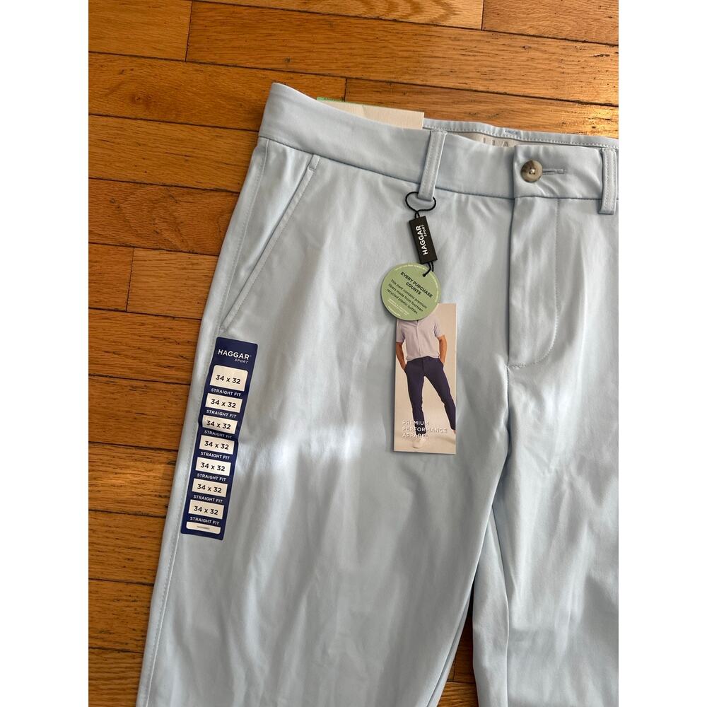NWT Haggar Sport Travel Performance Pants Mens 34x32 Light Blue Straight Fit - Picture 4 of 5
